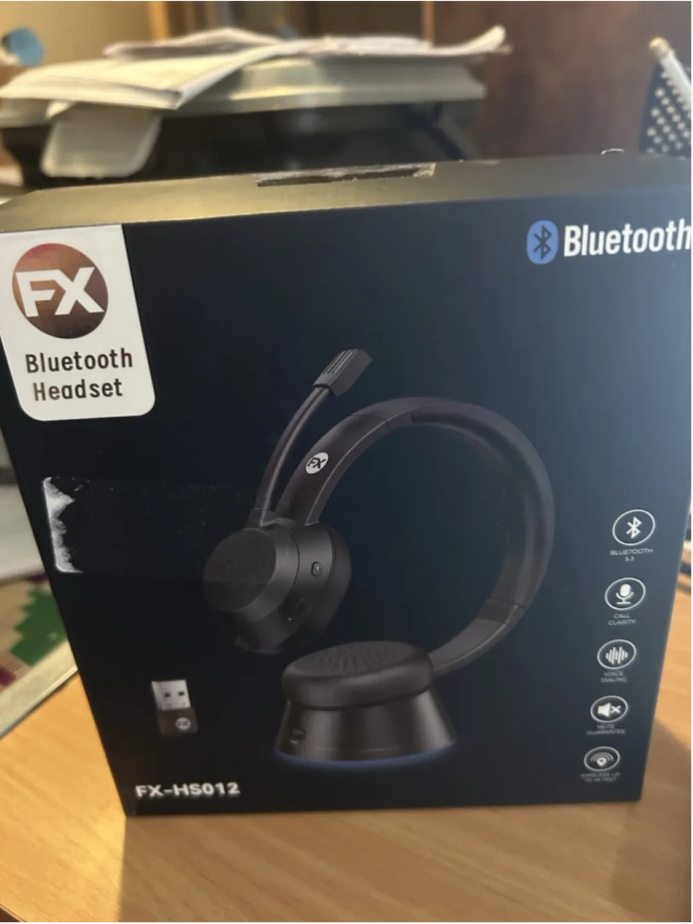 Headset Bluetooth Model FX-HS012 Voice Dialing, Wireless up to 49 Feet Black